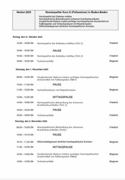 Homöopathie G-Kurs Baden-Baden (Supervision /Fallseminar)